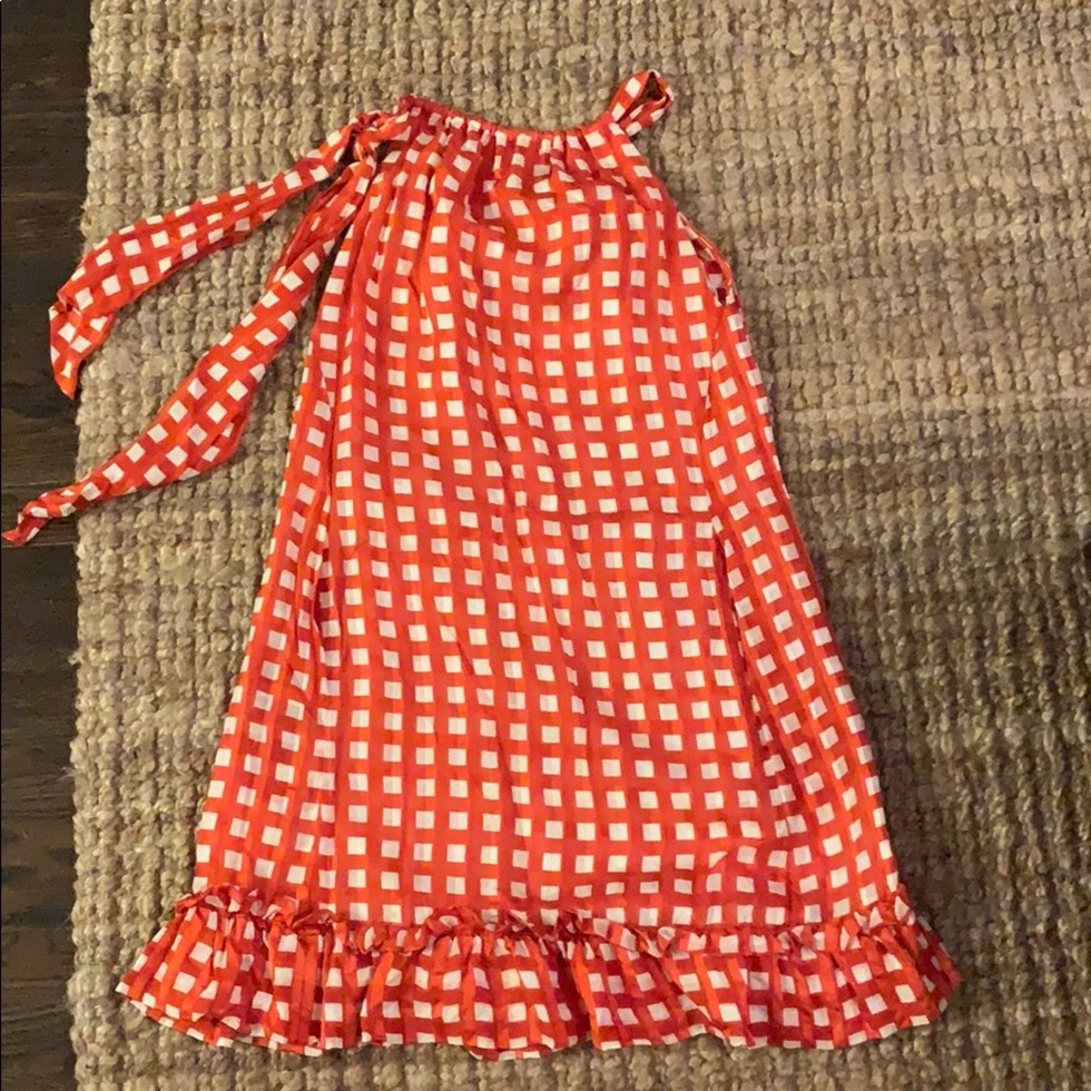 Red gingham preppy silk dress
